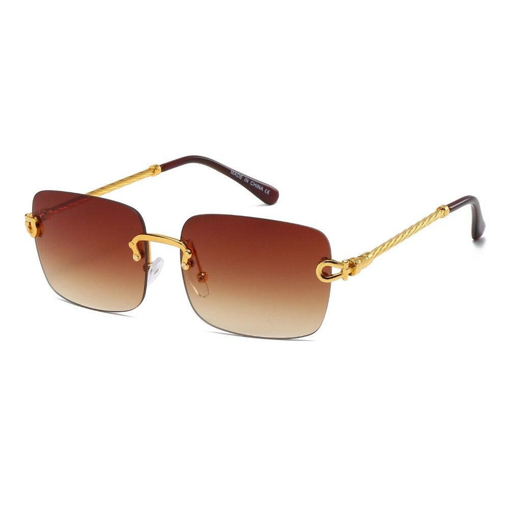 Men‎ Sunglasses Brown Lens Square Gold Frame Street Wear Light Weight Lentes New